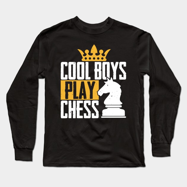 Funny Chess Gift, Cool Boys Play Chess Long Sleeve T-Shirt by TabbyDesigns